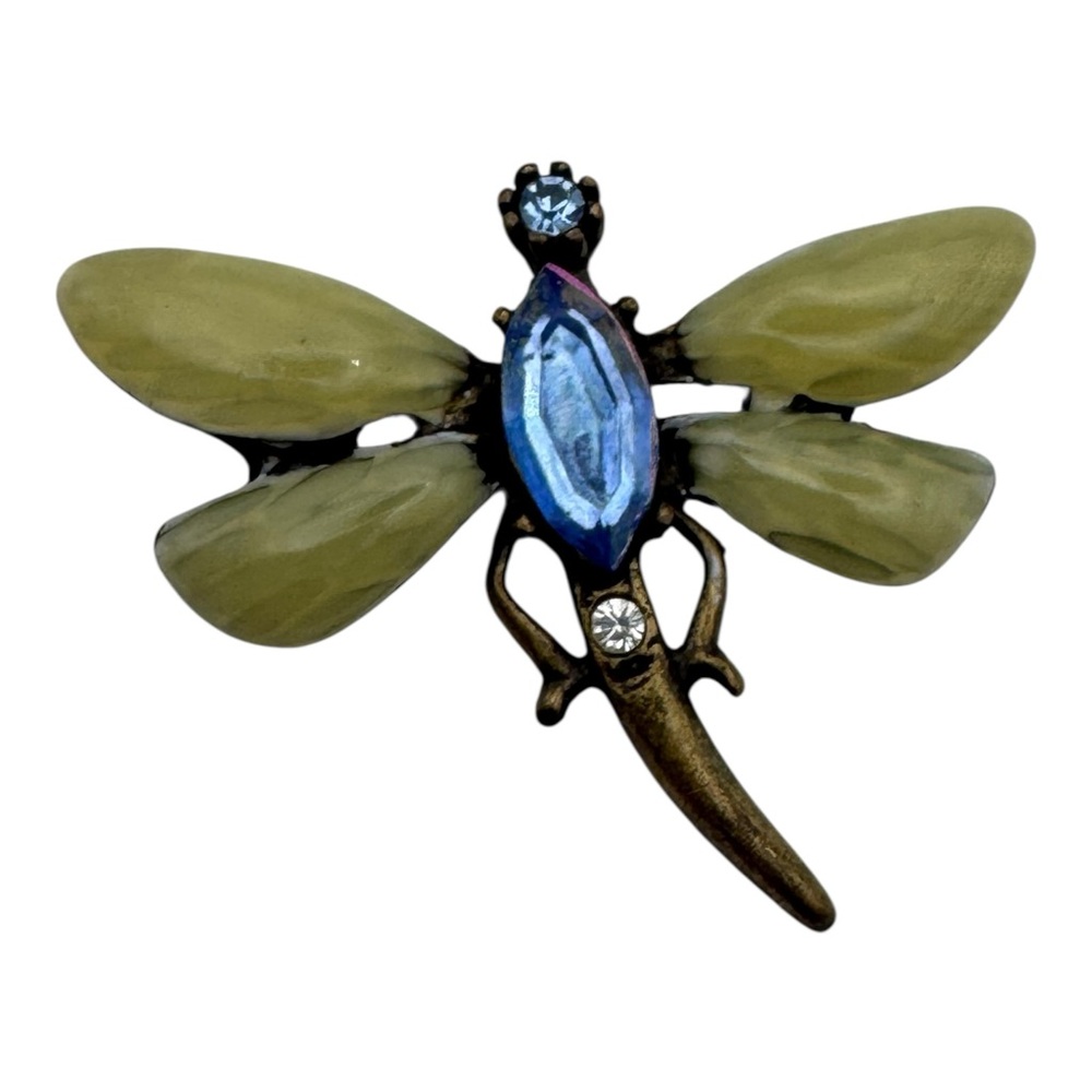 CIRO 1”‎ Dragonfly Brooch with Blue and Clear Rhinestones (No Clasp)